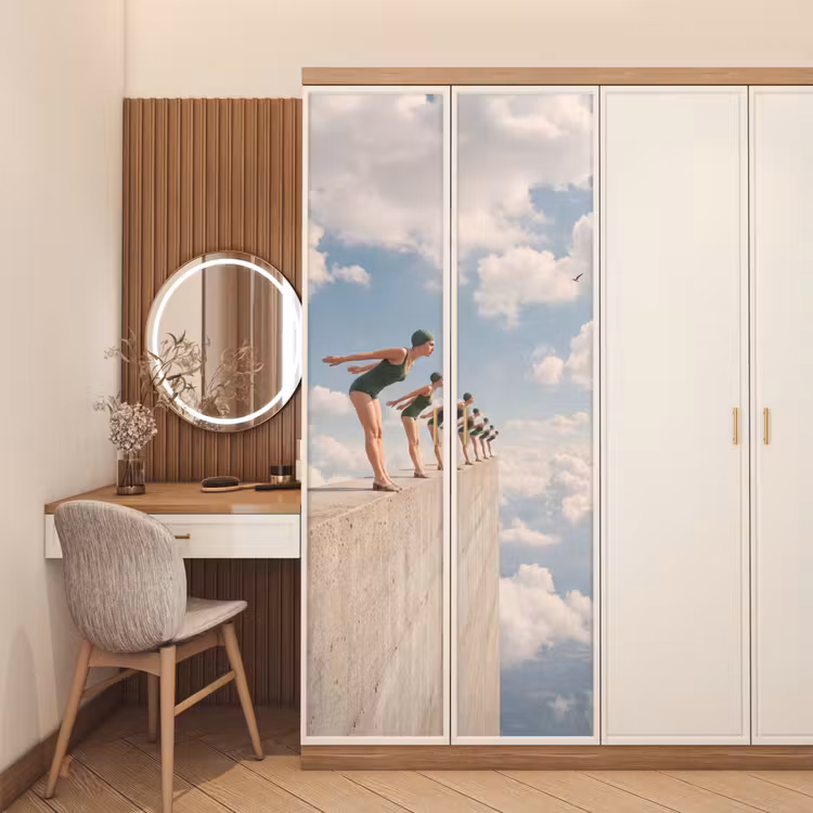 Deursticker - Vrouwen - Duikhouding - Wolken — 5