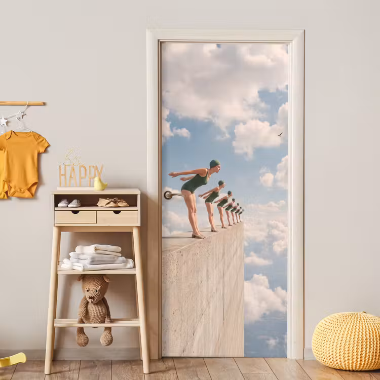 Deursticker - Vrouwen - Duikhouding - Wolken — 6