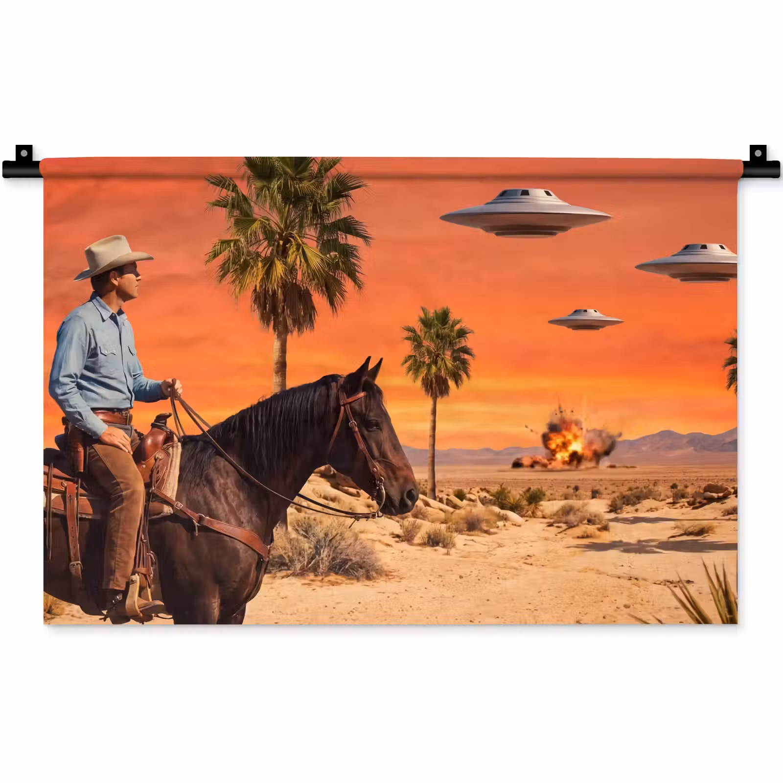 Wandkleed - Cowboy - Paard - Woestijn — 1