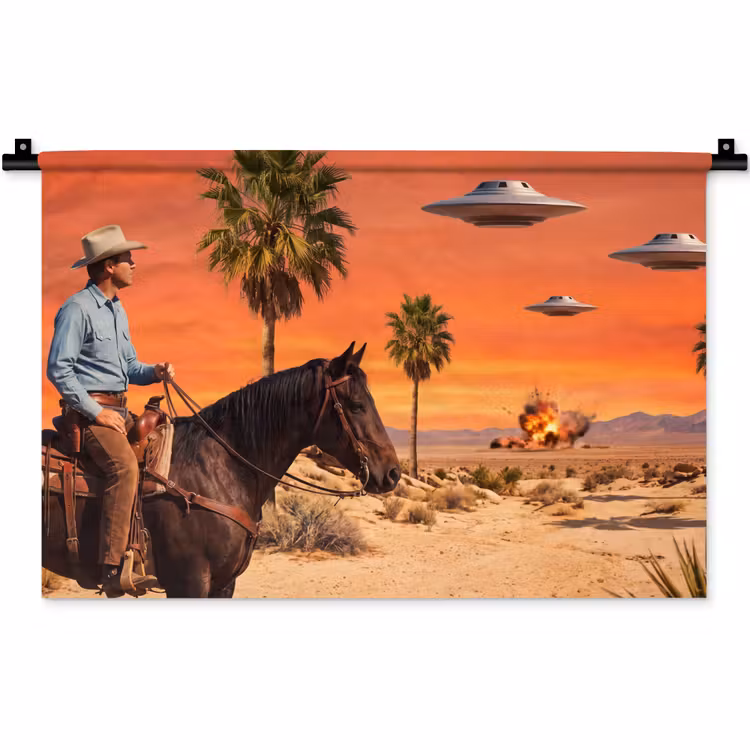 Wandkleed - Cowboy - Paard - Woestijn — 1
