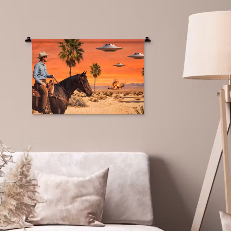 Wandkleed - Cowboy - Paard - Woestijn — 2