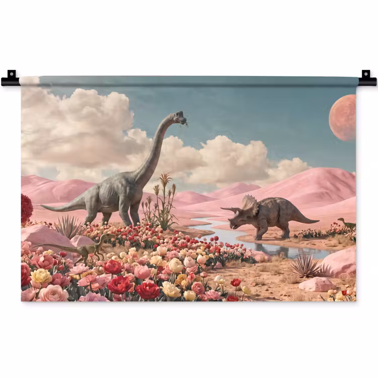 Wandkleed - Dinosaurus - Roze - Landschap — 1