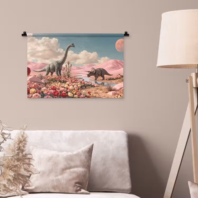 Wandkleed - Dinosaurus - Roze - Landschap — 2