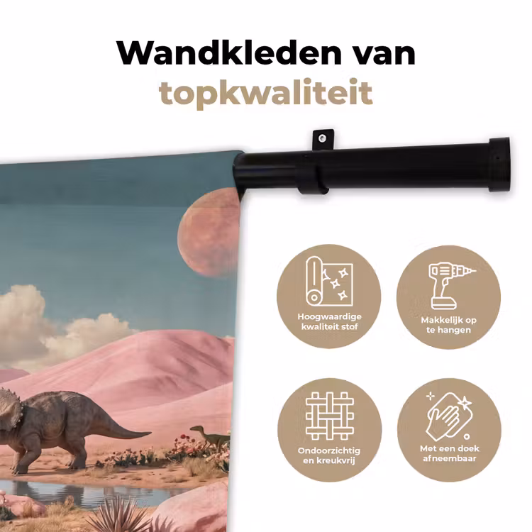 Wandkleed - Dinosaurus - Roze - Landschap — 3