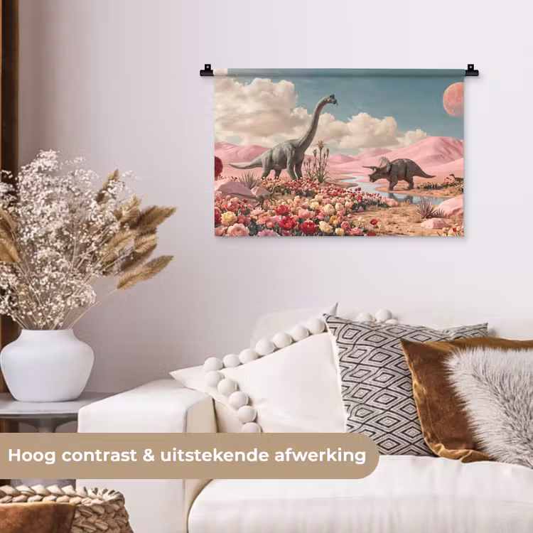 Wandkleed - Dinosaurus - Roze - Landschap — 4