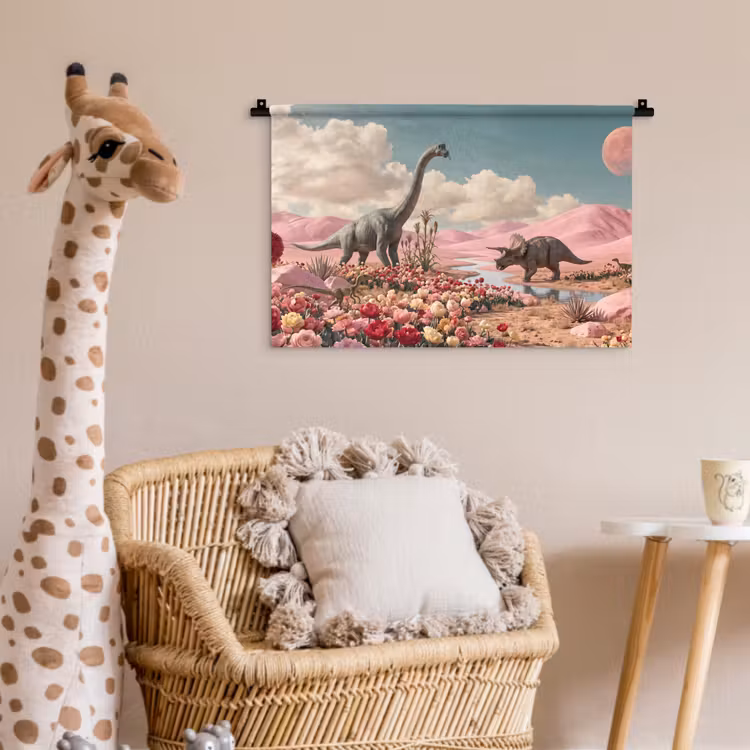 Wandkleed - Dinosaurus - Roze - Landschap — 5
