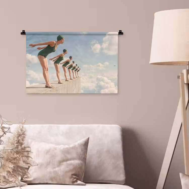 Wandkleed - Vrouwen - Duikhouding - Wolken — 2
