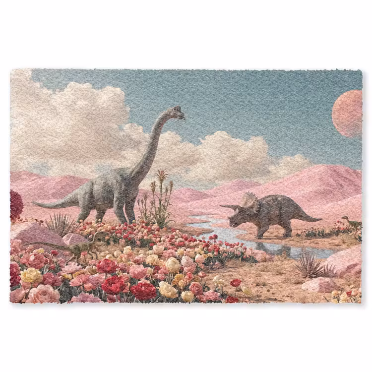Vloerkleed - Dinosaurus - Roze - Landschap — 1