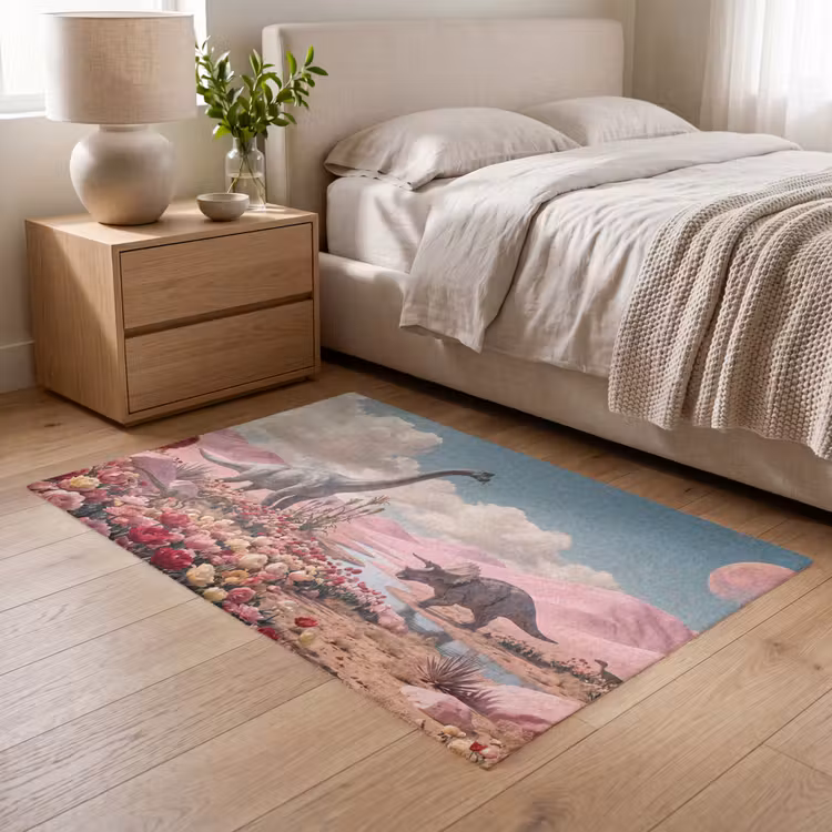 Vloerkleed - Dinosaurus - Roze - Landschap — 5