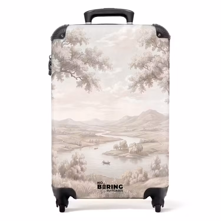Koffer - Rivierlandschap - Bergen - Natuur - Vintage - Beige — 1