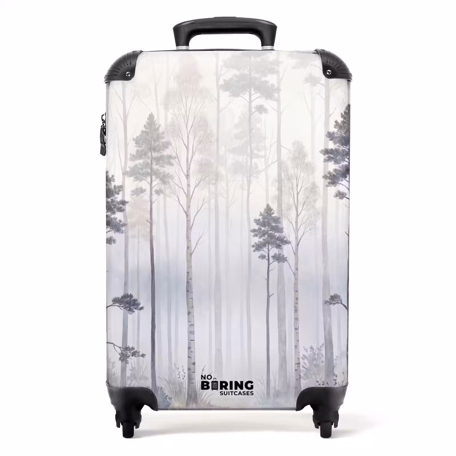 Koffer - Bos - Bomen - Mist - Natuur - Illustratie - Grijs — 1