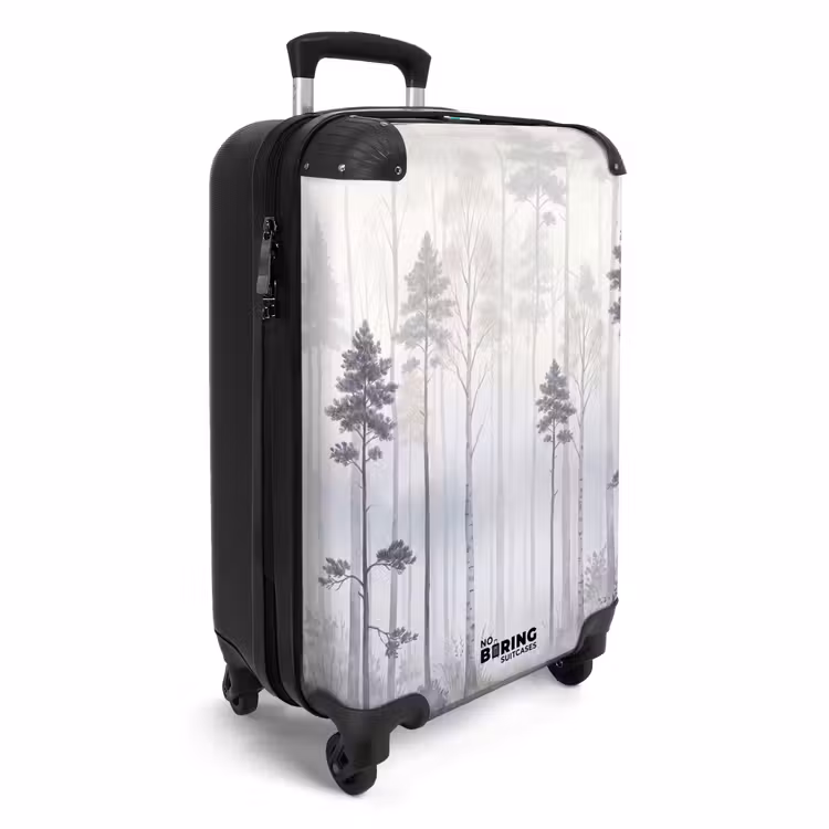 Koffer - Bos - Bomen - Mist - Natuur - Illustratie - Grijs — 2