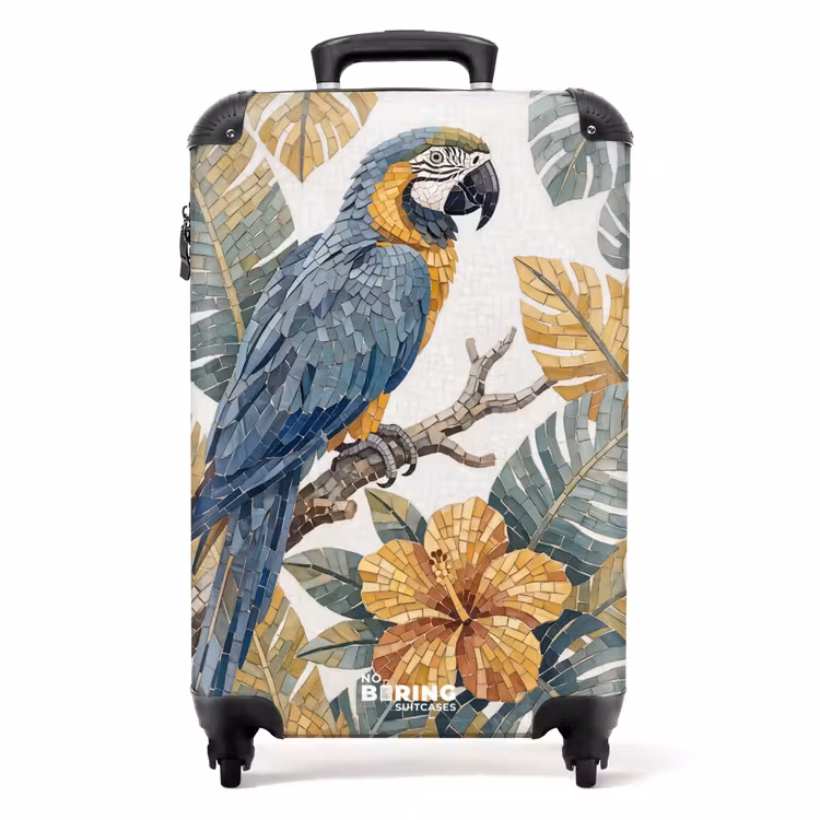 Koffer - Vogel - Tak - Natuur - Mozaïek - Blauw — 1