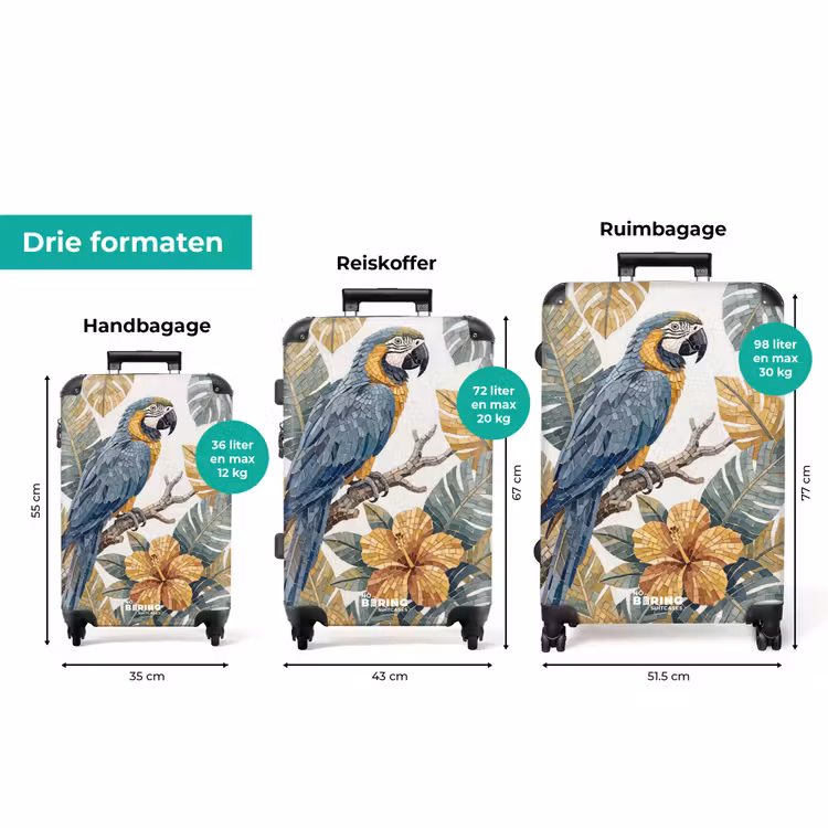 Koffer - Vogel - Tak - Natuur - Mozaïek - Blauw — 8