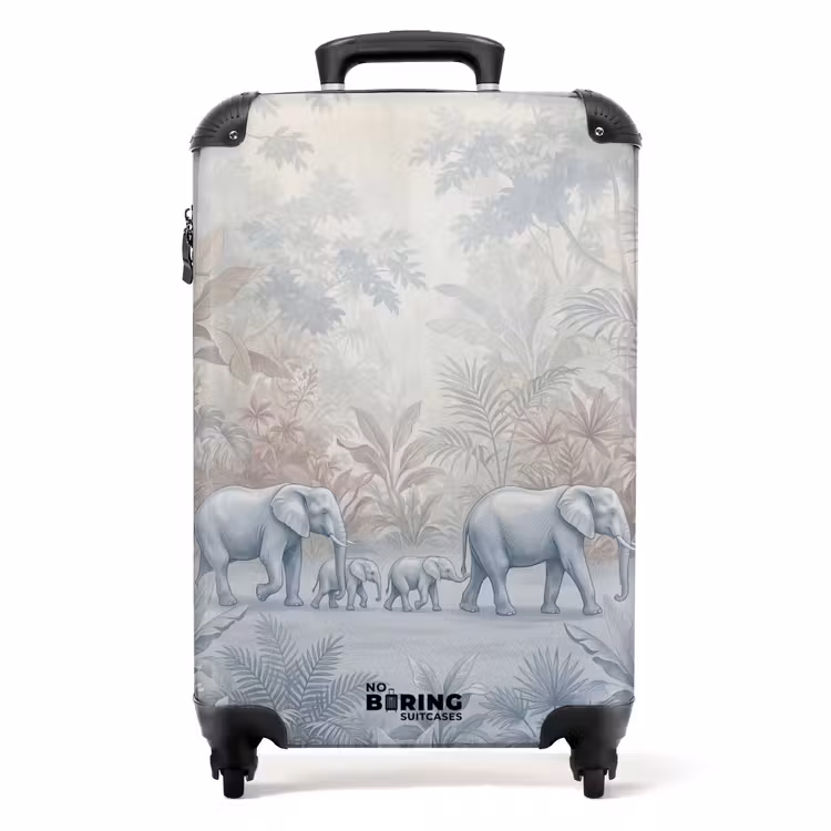 Koffer - Olifant - Familie - Jungle - Illustratie - Grijs — 1
