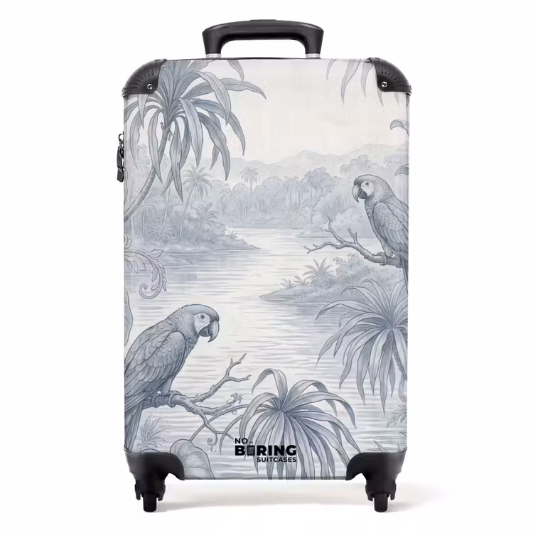 Koffer - Vogel - Rivier - Tropisch - Illustratie - Blauw — 1
