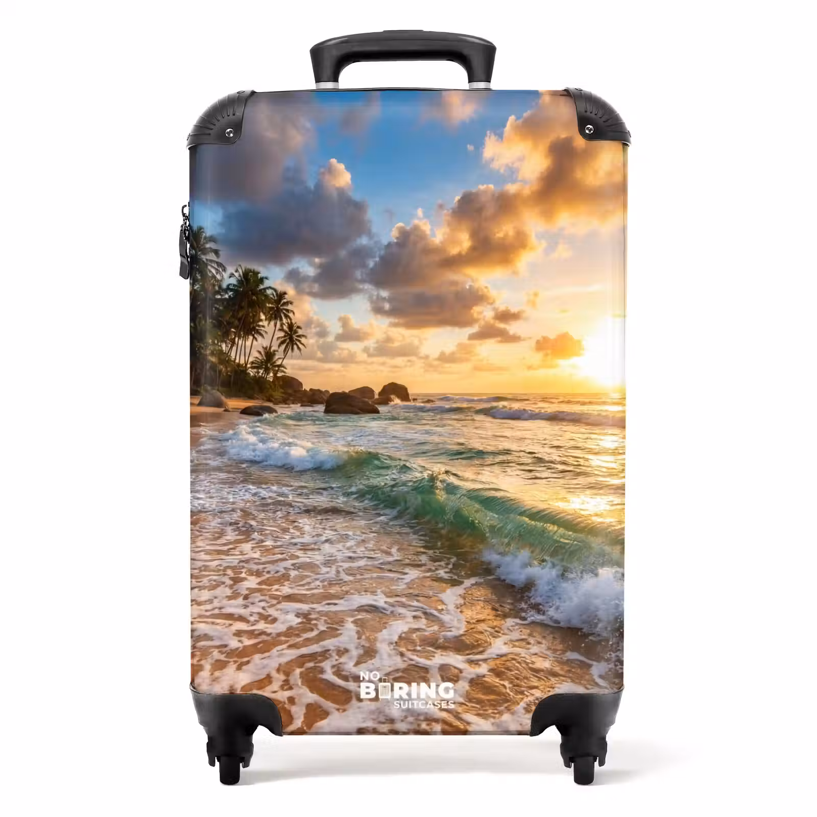 Koffer - Strand - Zonsondergang - Golven - Natuur - Goud — 1