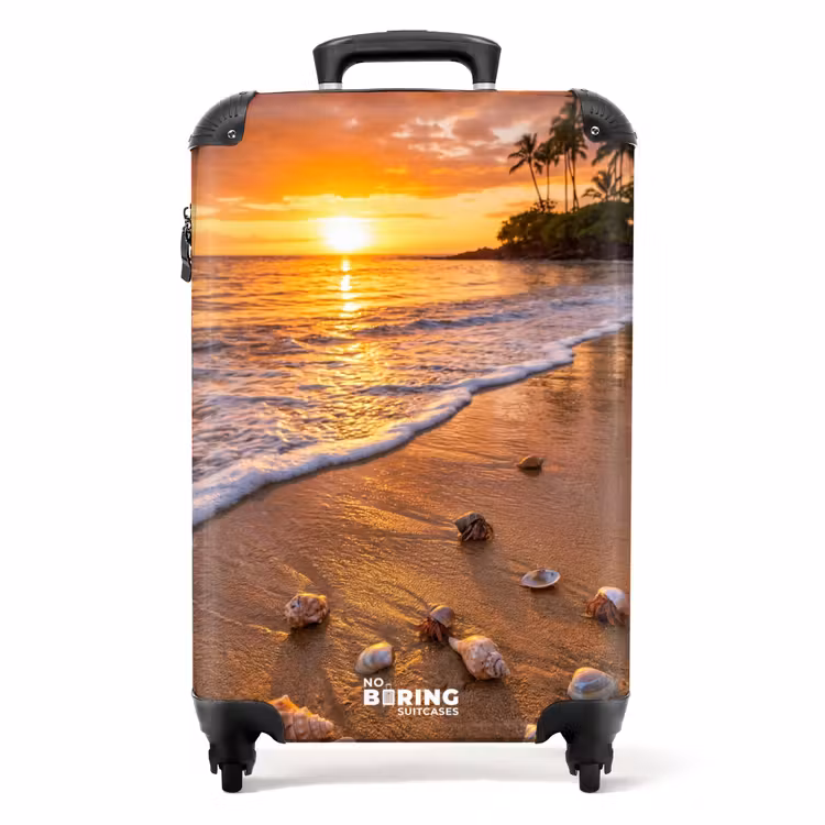 Koffer - Strand - Zonsondergang - Palmbomen - Natuur - Oranje — 1