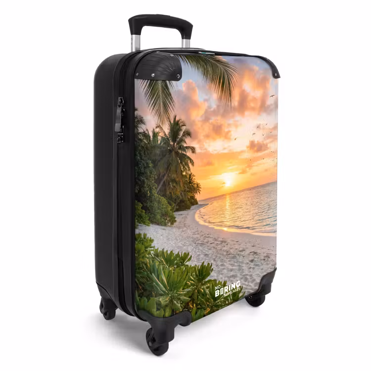 Koffer - Strand - Zonsondergang - Palmbomen - Tropisch - Natuur — 2