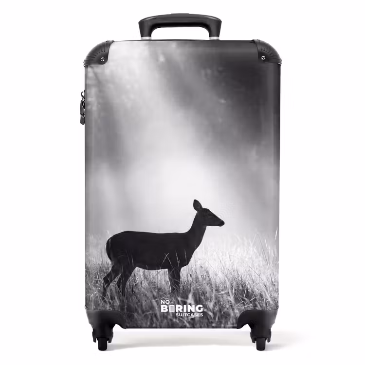 Koffer - Hert - Bos - Zonnestralen - Zwart-wit - Natuur — 1