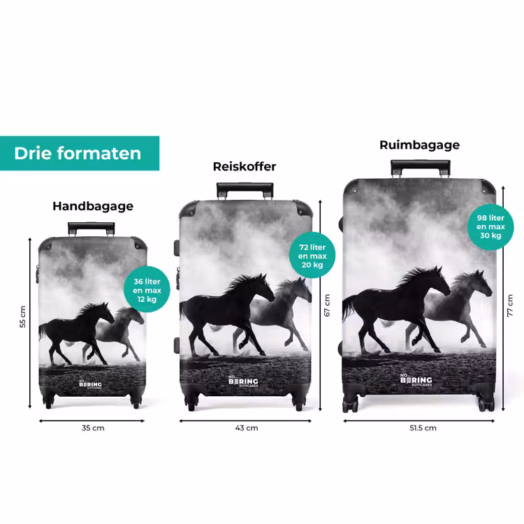 Koffer - Paard - Stof - Zwart-wit - Dieren — 8