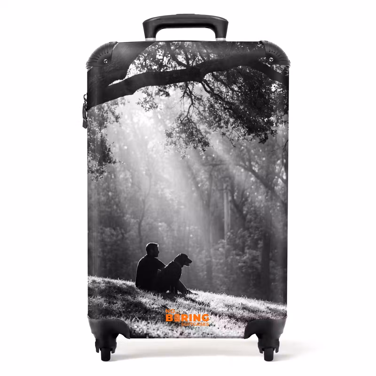Koffer - Mens - Hond - Natuur - Zwart-wit - Silhouet — 1