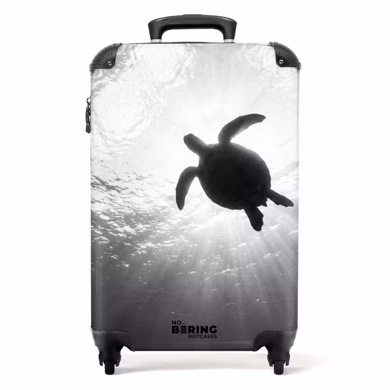 Koffer - Schildpad - Onderwater - Lichtstralen - Oceaan - Zwart-wit — 1