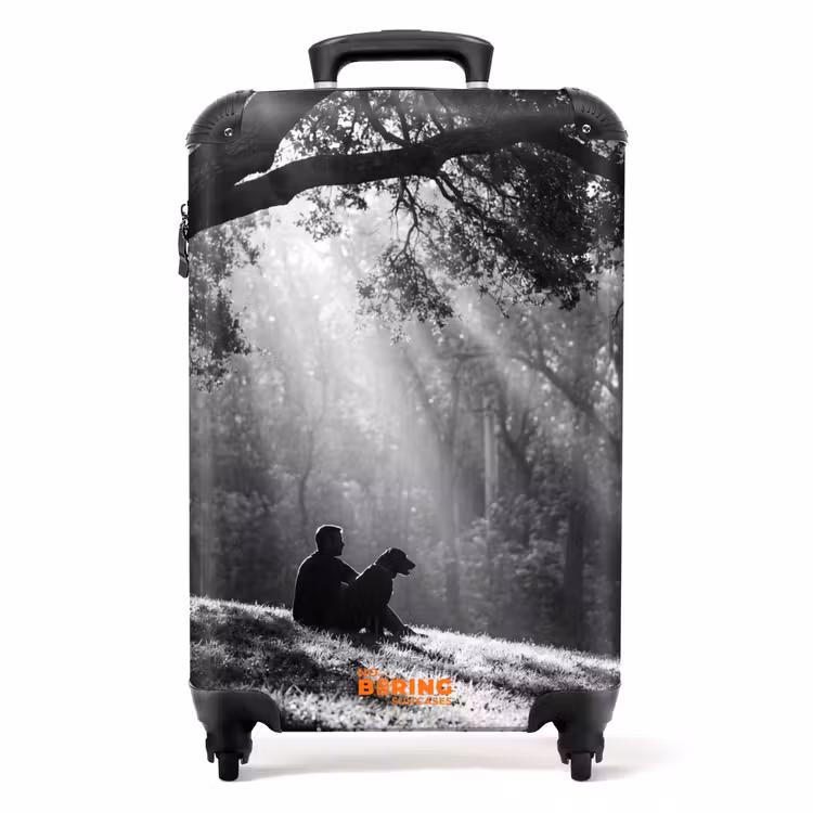 Koffer - Mens - Hond - Natuur - Zwart-wit - Silhouet — 1