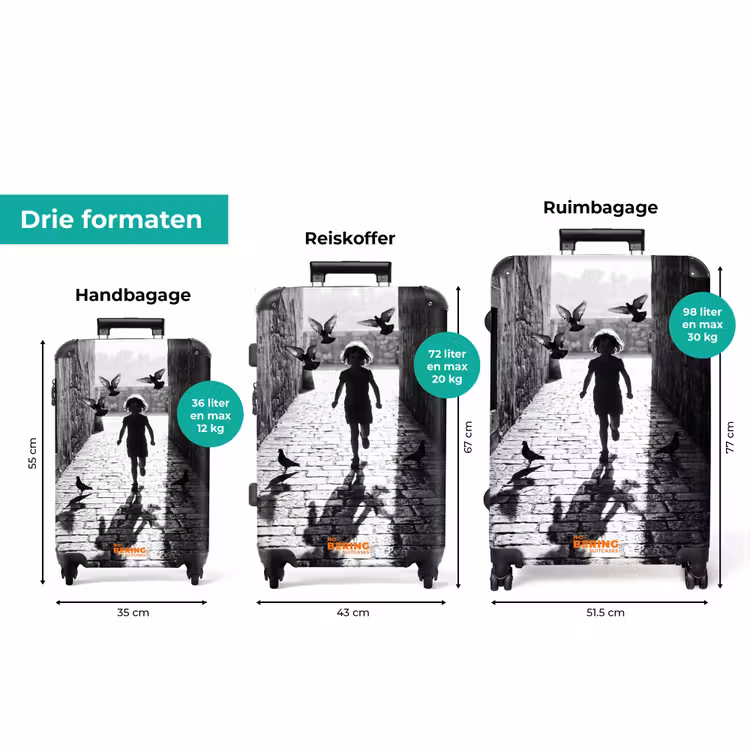 Koffer - Kind - Vogel - Straat - Zwart-wit - Spelen — 8