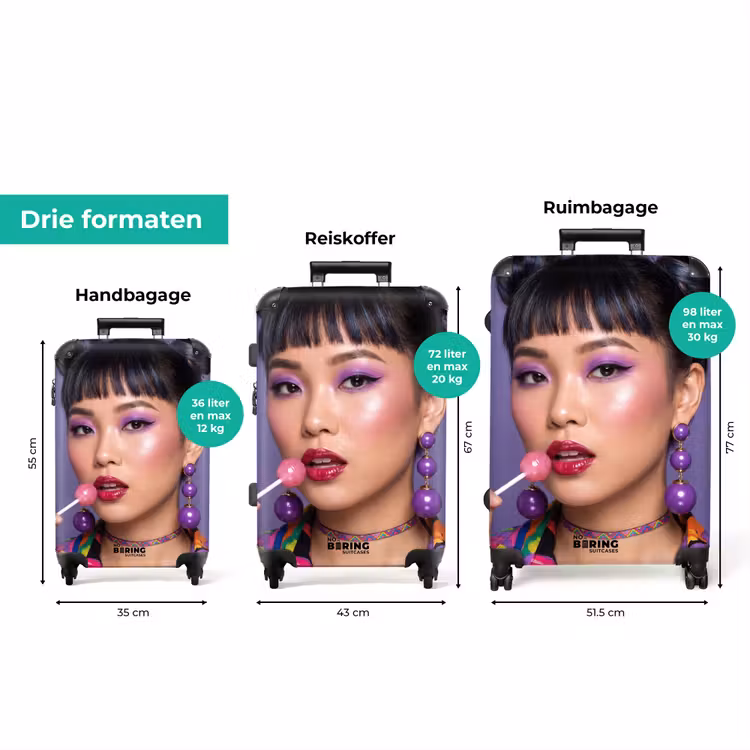 Koffer - Vrouw - Portret - Make-up - Paars - Levendig — 8