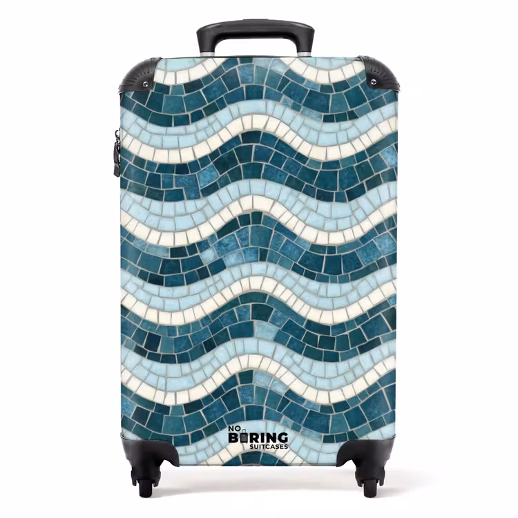 Koffer - Blauw - Wit - Mozaïek - Golvend — 1