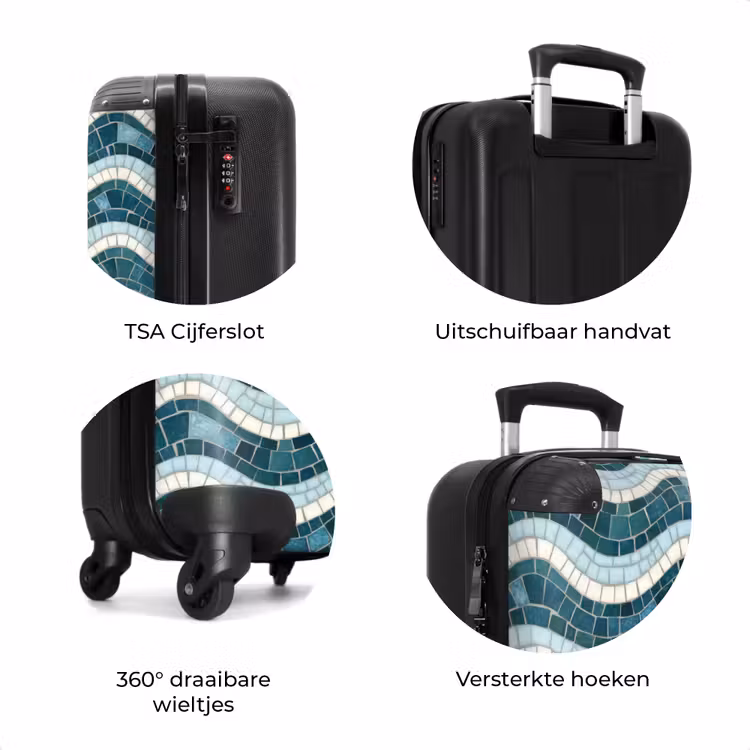 Koffer - Blauw - Wit - Mozaïek - Golvend — 7