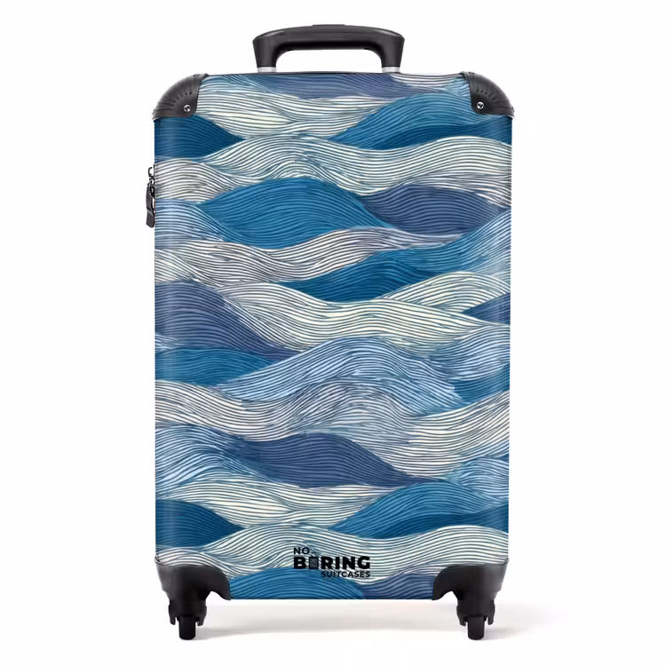 Koffer - Getekend - Blauw - Wit - Golvend - Streepjes — 1