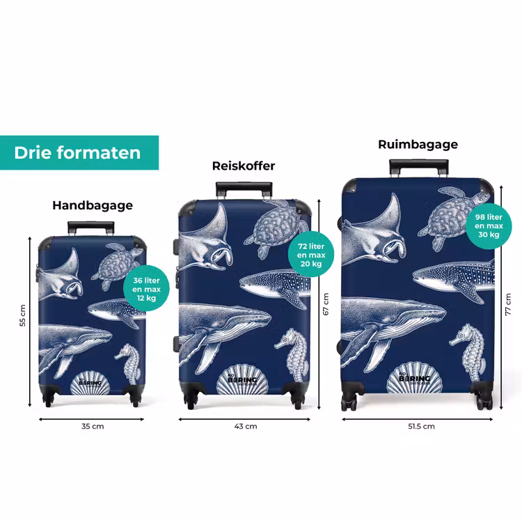 Koffer - Dieren - Zeeleven - Oceaan - Graveren - Blauw — 8