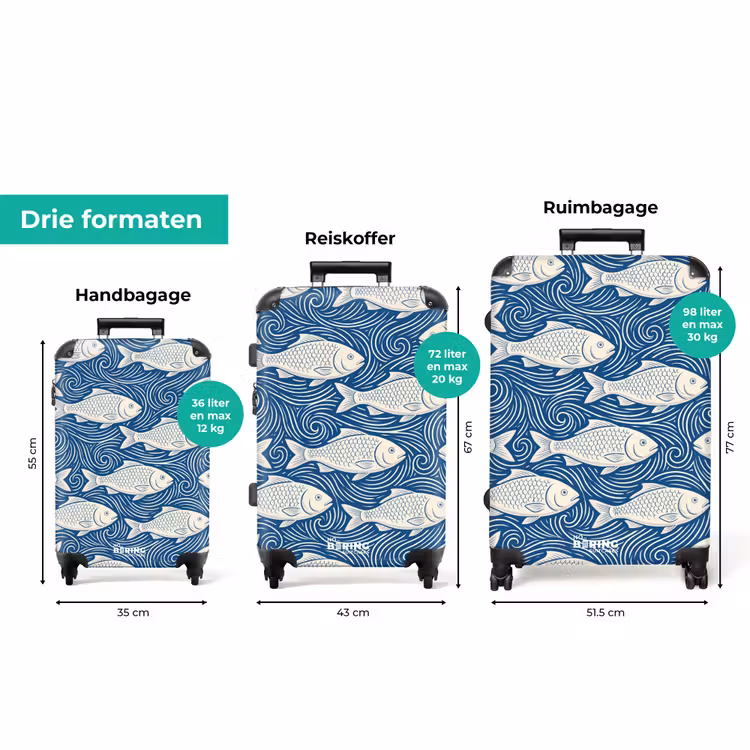 Koffer - Vis - Water - Patroon - Grafisch - Blauw — 8