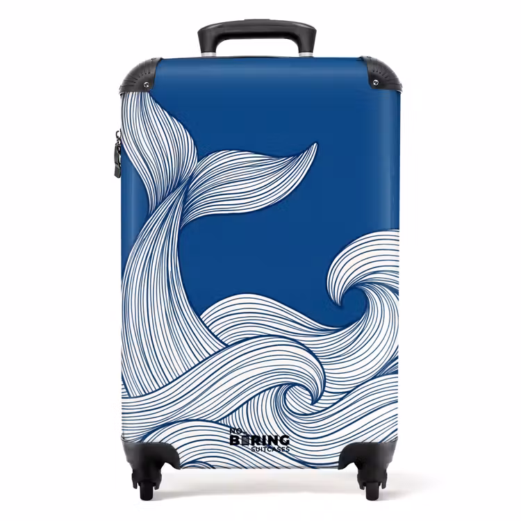 Koffer - Walvis - Staart - Golven - Lijntekening - Blauw — 1