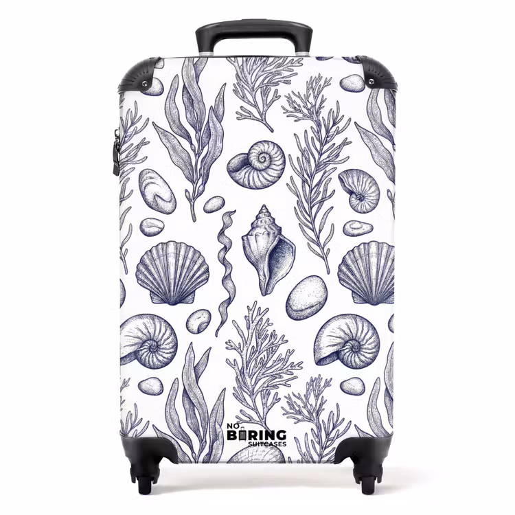 Koffer - Schelpen - Zeewier - Oceaan - Illustratie - Blauw — 1