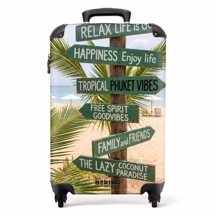 Koffer - Strand - Wegwijzer - Palmen - Tropisch - Groen — 1