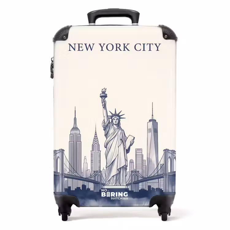 Koffer - New York - Vrijheidsbeeld - Skyline - Illustratie - Blauw — 1