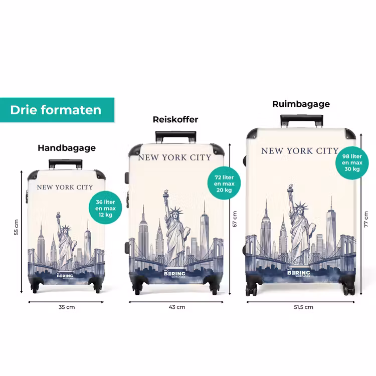 Koffer - New York - Vrijheidsbeeld - Skyline - Illustratie - Blauw — 8