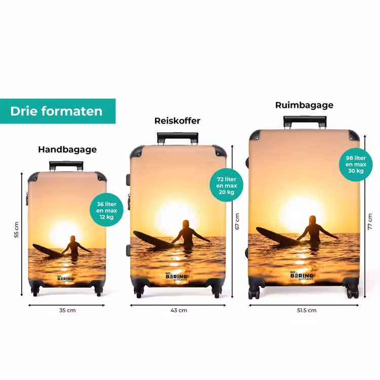 Koffer - Persoon - Surfen - Zonsondergang - Zee - Oranje — 8