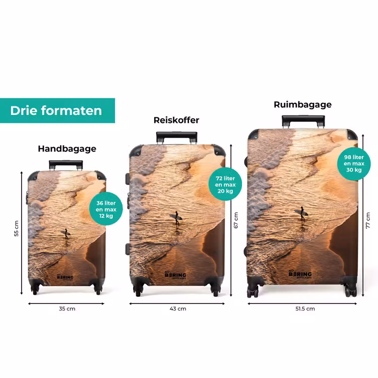 Koffer - Surfer - Strand - Zonsondergang - Oceaan - Goud — 8