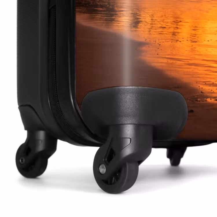 Koffer - Vrouw - Surfplank - Strand - Zonsondergang - Oranje — 6