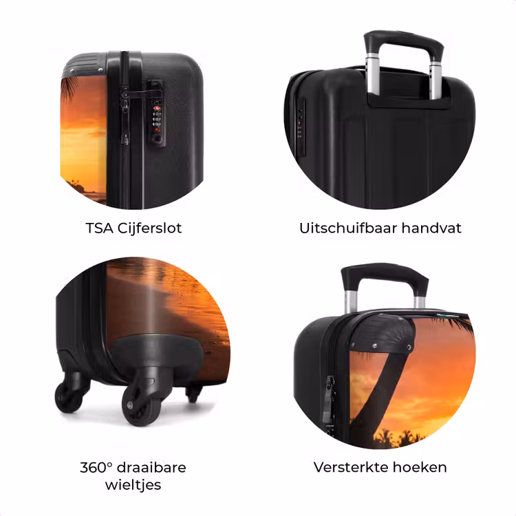 Koffer - Vrouw - Surfplank - Strand - Zonsondergang - Oranje — 7