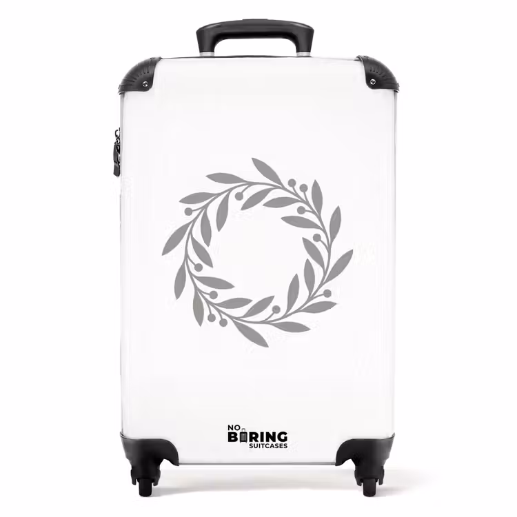 Koffer - Krans - Bladeren - Natuur - Minimalistisch - Grijs — 1