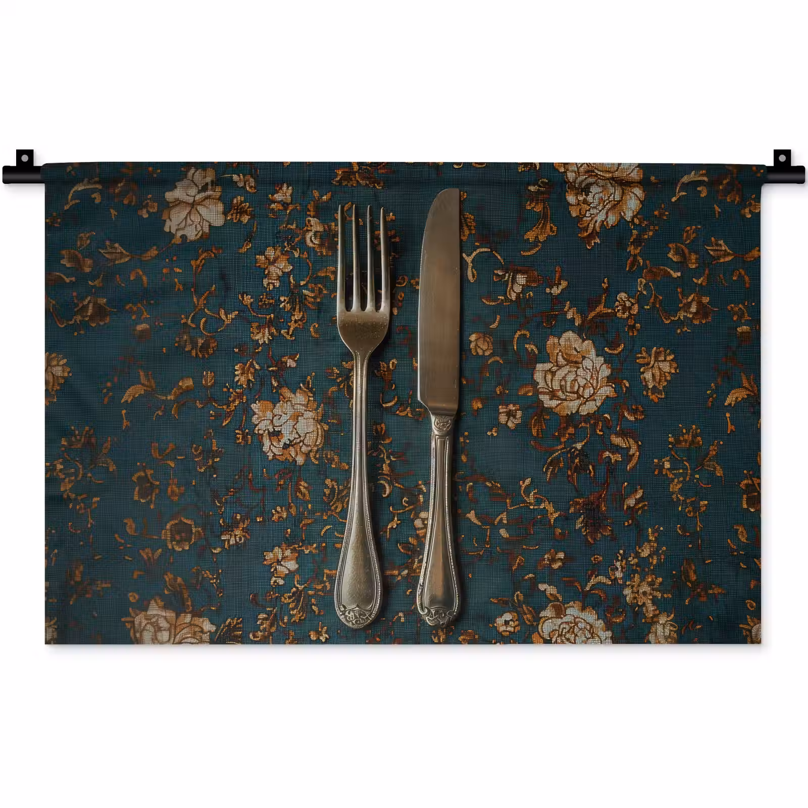 Wandkleed - Bloemen - Goud - Bestek — 1