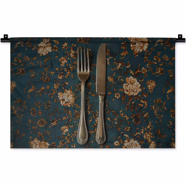 Wandkleed - Bloemen - Goud - Bestek — 1