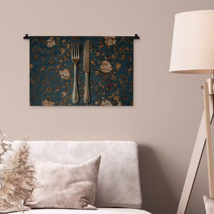 Wandkleed - Bloemen - Goud - Bestek — 2