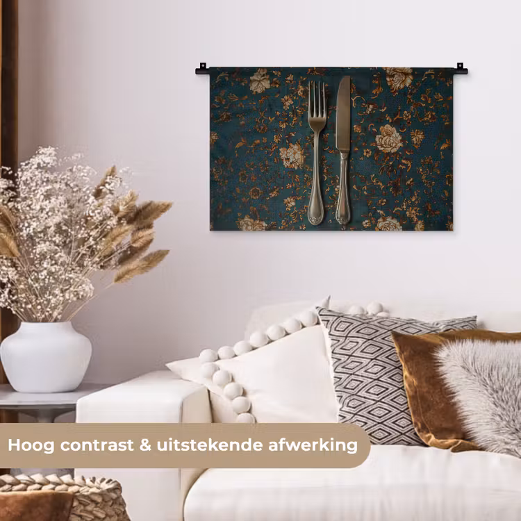 Wandkleed - Bloemen - Goud - Bestek — 4