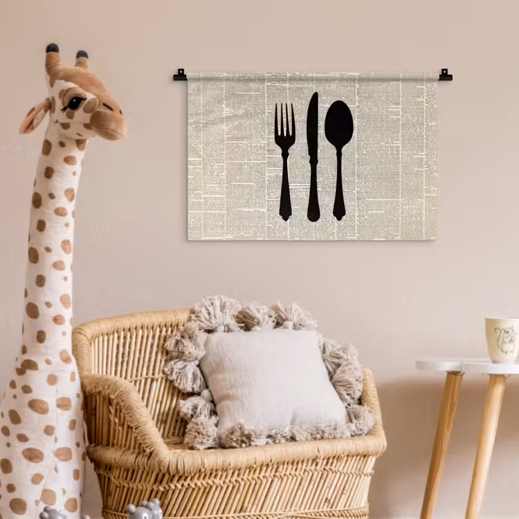 Wandkleed - Zwart - Krant - Bestek — 5